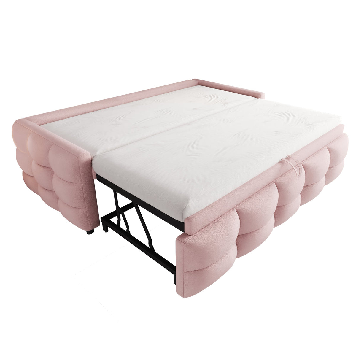 Upholstered Extendable Sofa Bed with Slatted Base, 90/180x190cm, Pink Teddy Velvet
