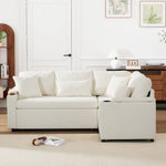 L-Shaped Corner Sofa, Extendable Chaise Storage Cup Holders USB Armrest, Beige