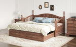 Sofa Bed, Pull-Out 90/180*190cm with Drawers & Slatted Frame, Solid Pinewood Walnut
