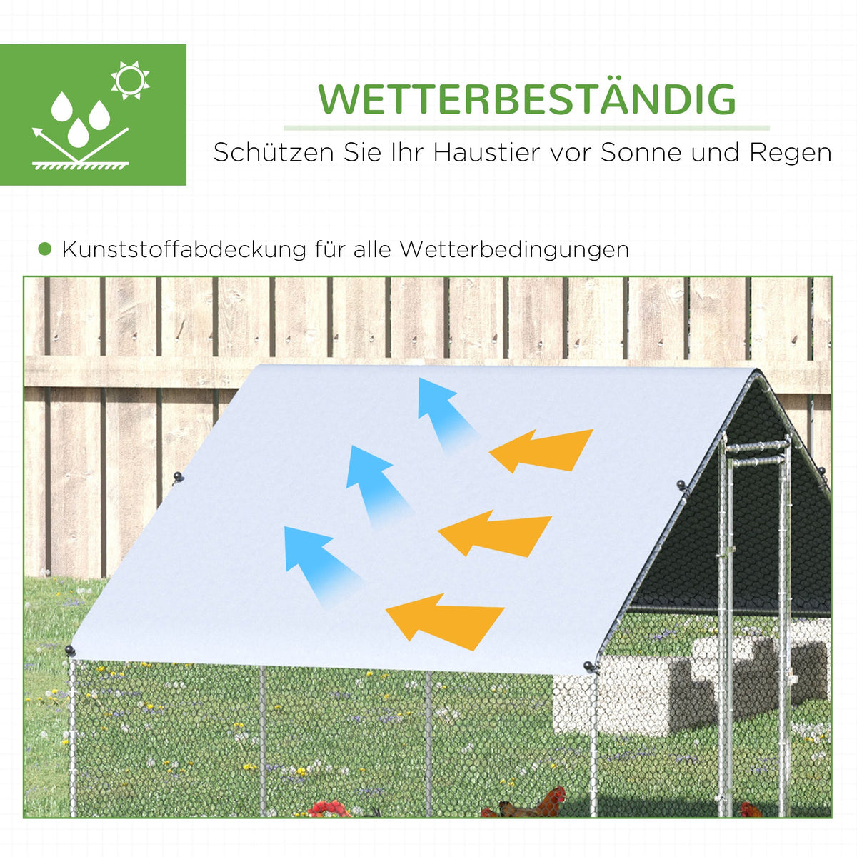 Chicken Coop Free-Range Enclosure, 300 x 200 x 200 cm, 4-6 Chickens, Steel, Silver