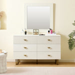 Modern Sideboard and Mirror Set, 6-Drawer Chest, White