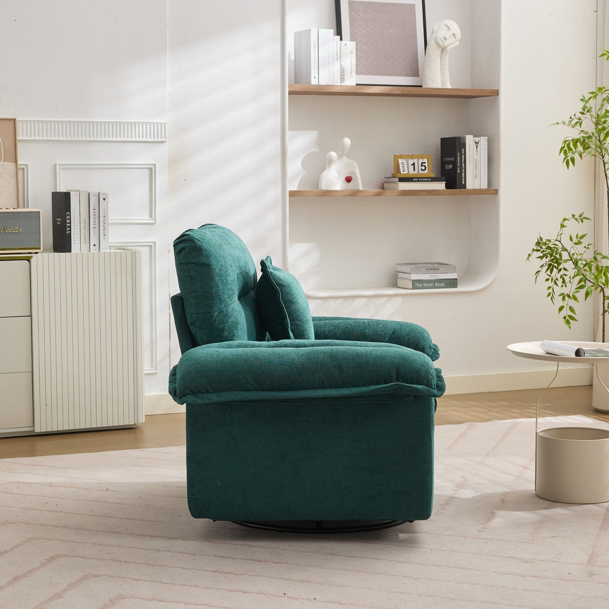 360° Swivel Armchair, Oversized with Support Cushion, Chenille