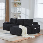 3-Seater Modular Sofa with Ottomans, Cup Holders and Storage, Black Corduroy