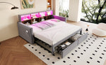Extendable Upholstered Sofa Bed with LED Headboard, Storage and Charging Ports, Light Grey Velvet