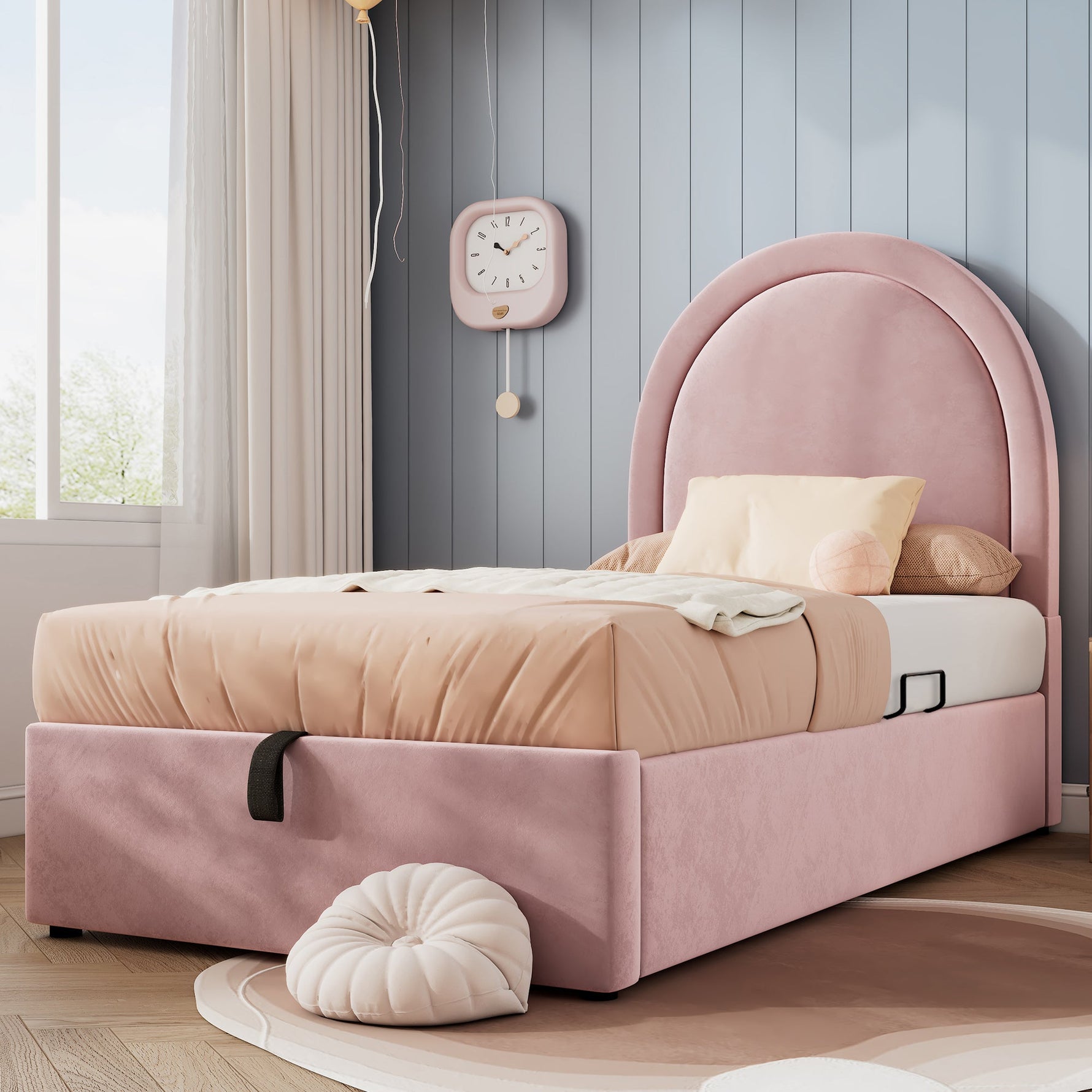 Children's Bed, Single 90 x 190 cm, Pink Velvet