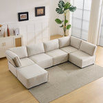 Semi-Compressed Modular Sofa Set, Versatile Flexible Wood Frame, Beige Linen Fabric
