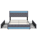 Upholstered Double Bed with Storage Drawers 180x200cm, Beige Velvet