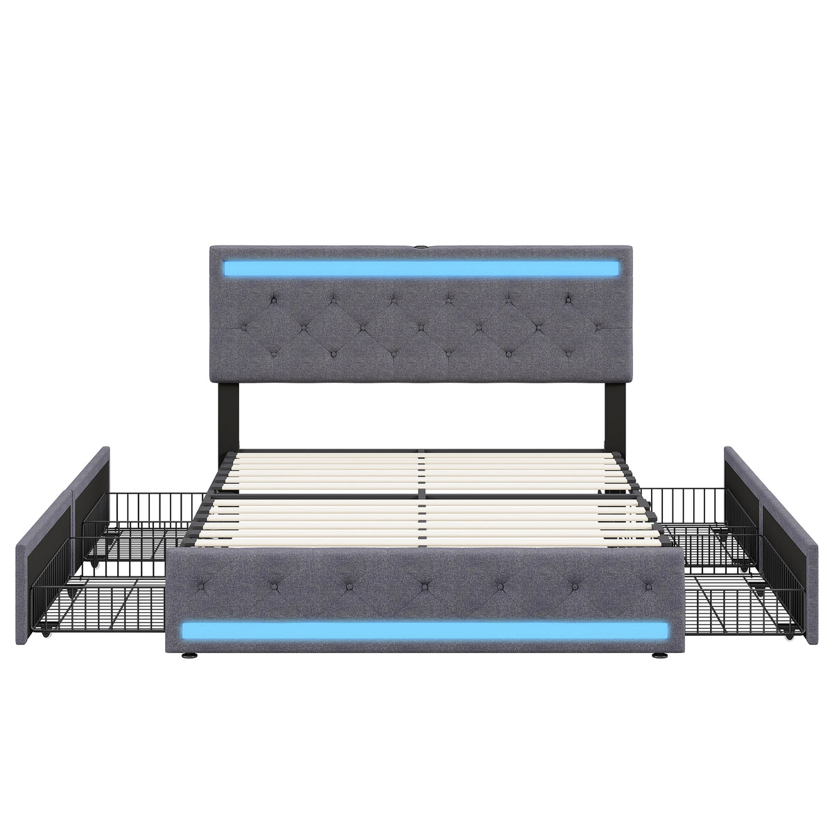 Upholstered Double Bed with Storage Drawers 180x200cm, Beige Velvet