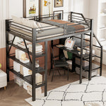 Loft Bed 140x200cm Storage Shelf Desk Wardrobe Iron, Black