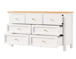Desk, 7-Drawer 2-in-1 Rotating Workbench Sideboard, White/Natural Oak Look
