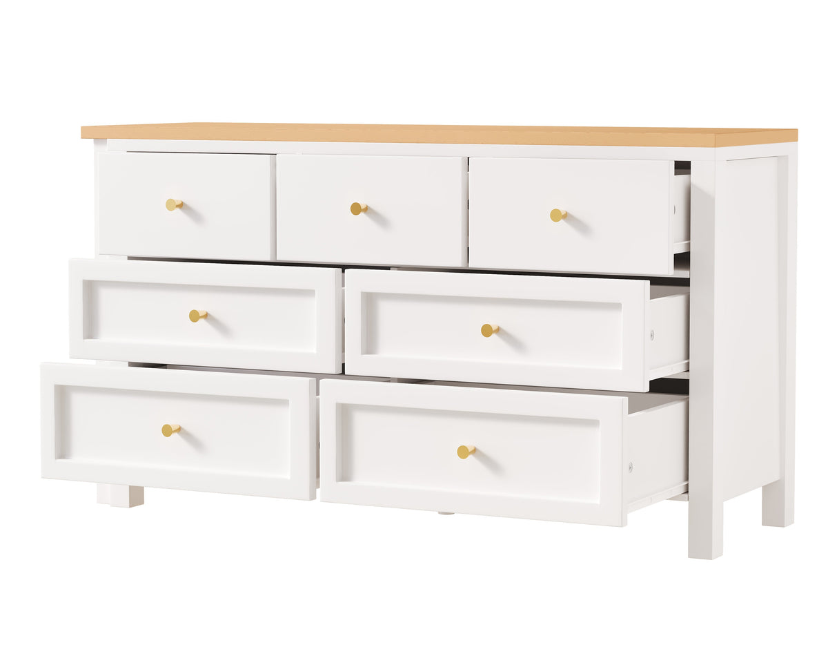 Desk, 7-Drawer 2-in-1 Rotating Workbench Sideboard, White/Natural Oak Look