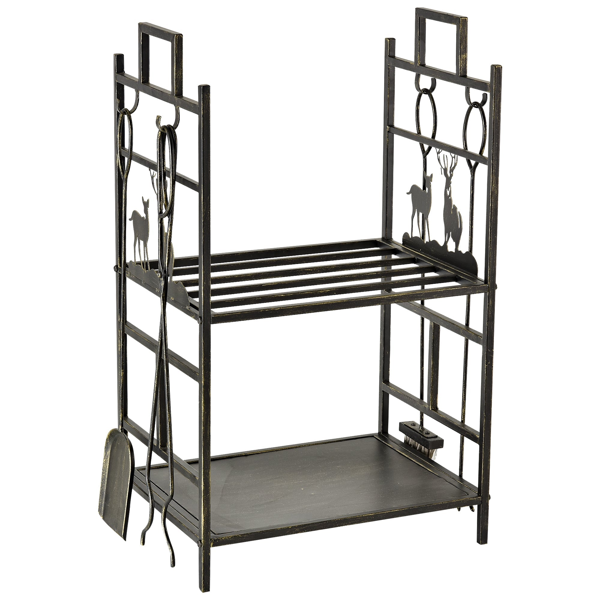 Firewood Stand, Fireplace Tools Storage, Iron Gold