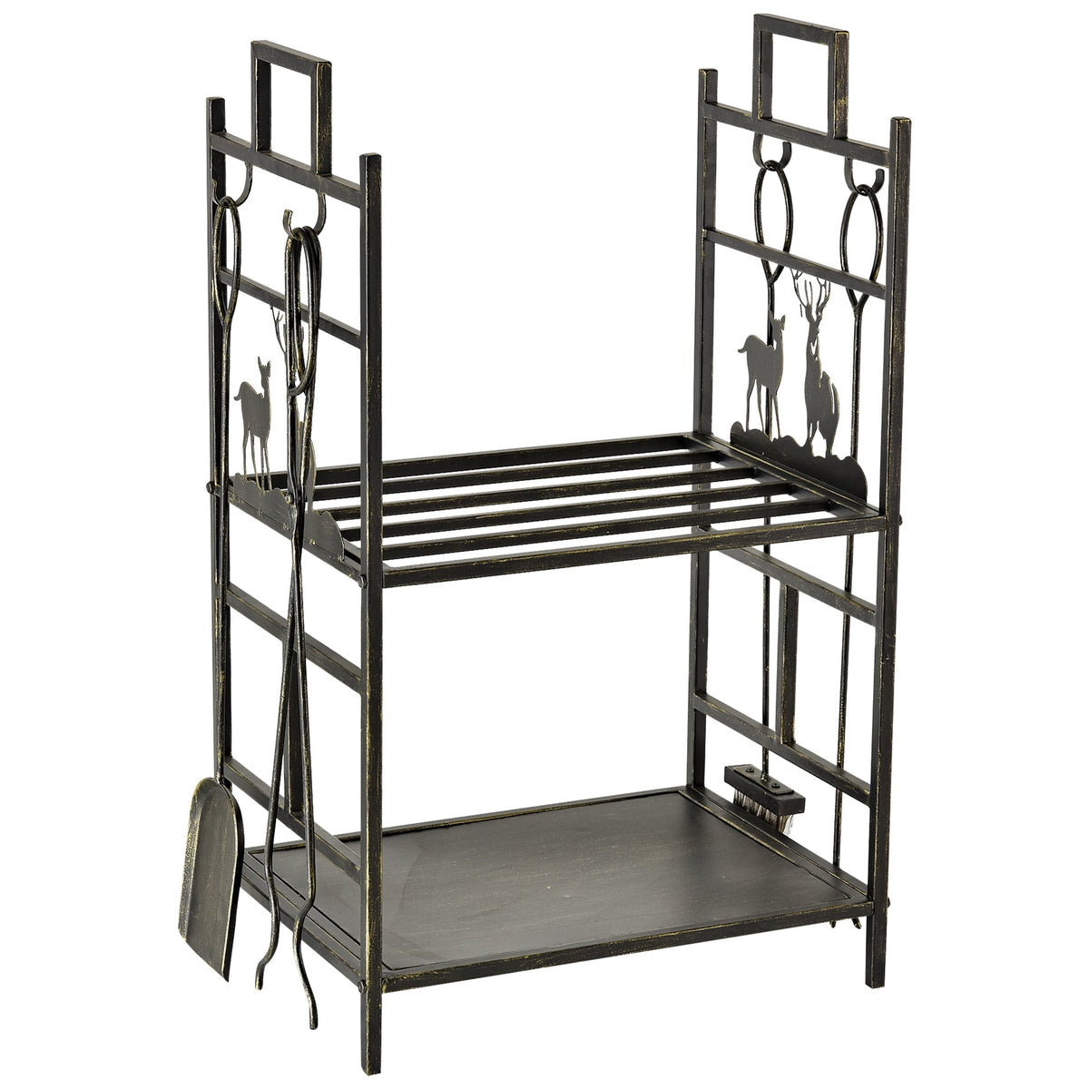 Firewood Stand, Fireplace Tools Storage, Iron Gold