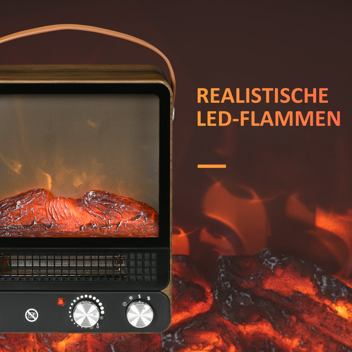 Electric Fireplace, 750/1500W, Flame Effect, Freestanding, Metal