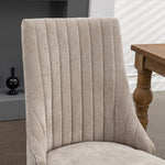 Dining Chairs Channel Upholstered Comfy Fabric Set of 2 with Curved Solid Wood Legs - Rayon Linen Beige