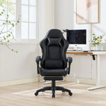 Gaming Chair Ergonomic Racing High-Back Swivel Adjustable Footrest Headrest Lumbar Support Leather Black