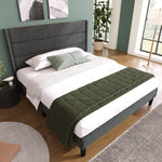 Upholstered Bed 140x200cm, with Slatted Frame & Headboard, Double Bed, Linen Dark Grey