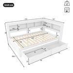 Daybed with 2 Drawers and USB Charging Ports, 140 x 200 cm, White Chipboard
