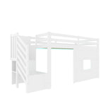 Loft Bed 90x200cm with Storage Stairs & Window, White