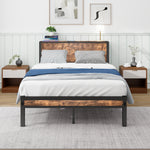 Metal Platform Bed Frame 120x200cm Storage Headboard, Vintage Brown