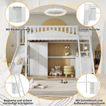 Bunk Bed, Children's with Safety Gate, Table, Wardrobe & Ladder, Pine+MDF+Plywood, White, 90x200cm