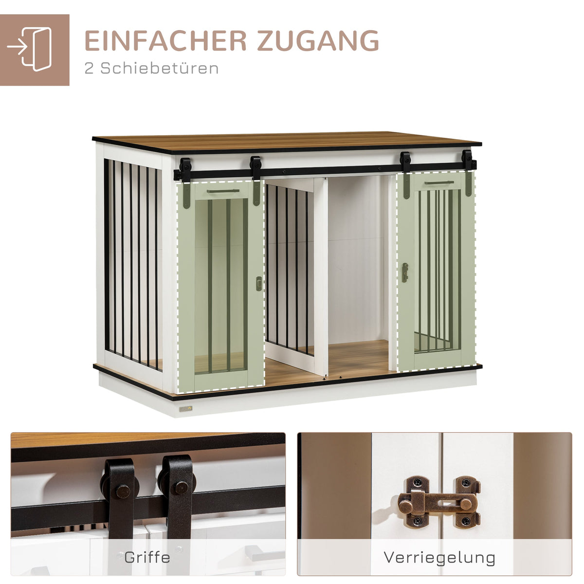 Dog Cage, 2 Room Option, Double Doors, White