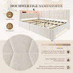 Upholstered Bed 140x200cm with Storage & LED Light in Beige Velvet