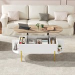 Coffee Table 120x50x43cm Height-Adjustable Hidden Storage 7 Shelves Wood/White
