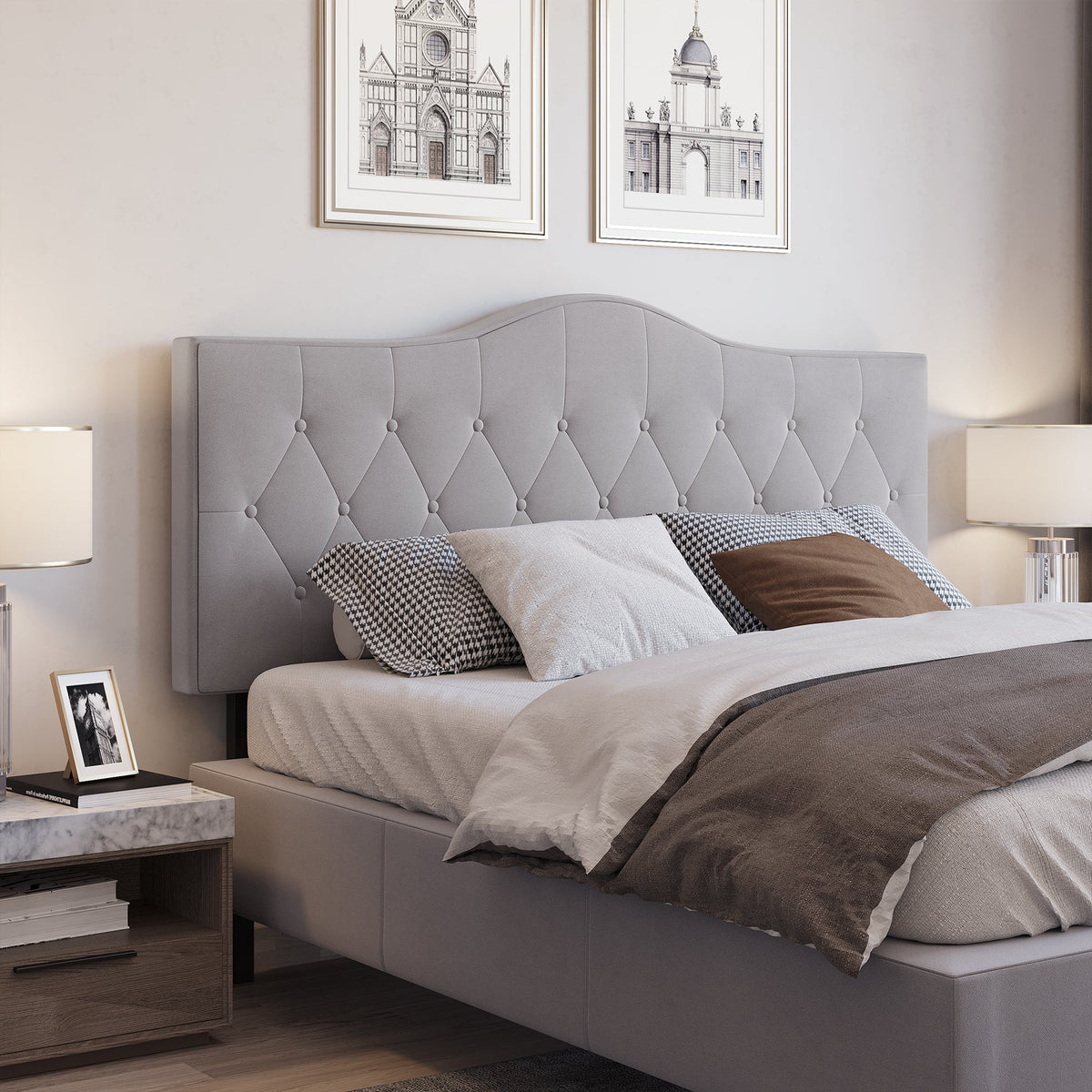 Headboard Upholstered Modern Design, Grey