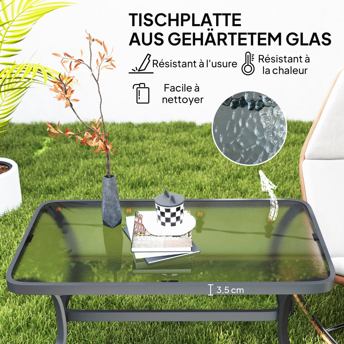 Side Table, Tempered Glass Coffee Table 95x55 cm, Black