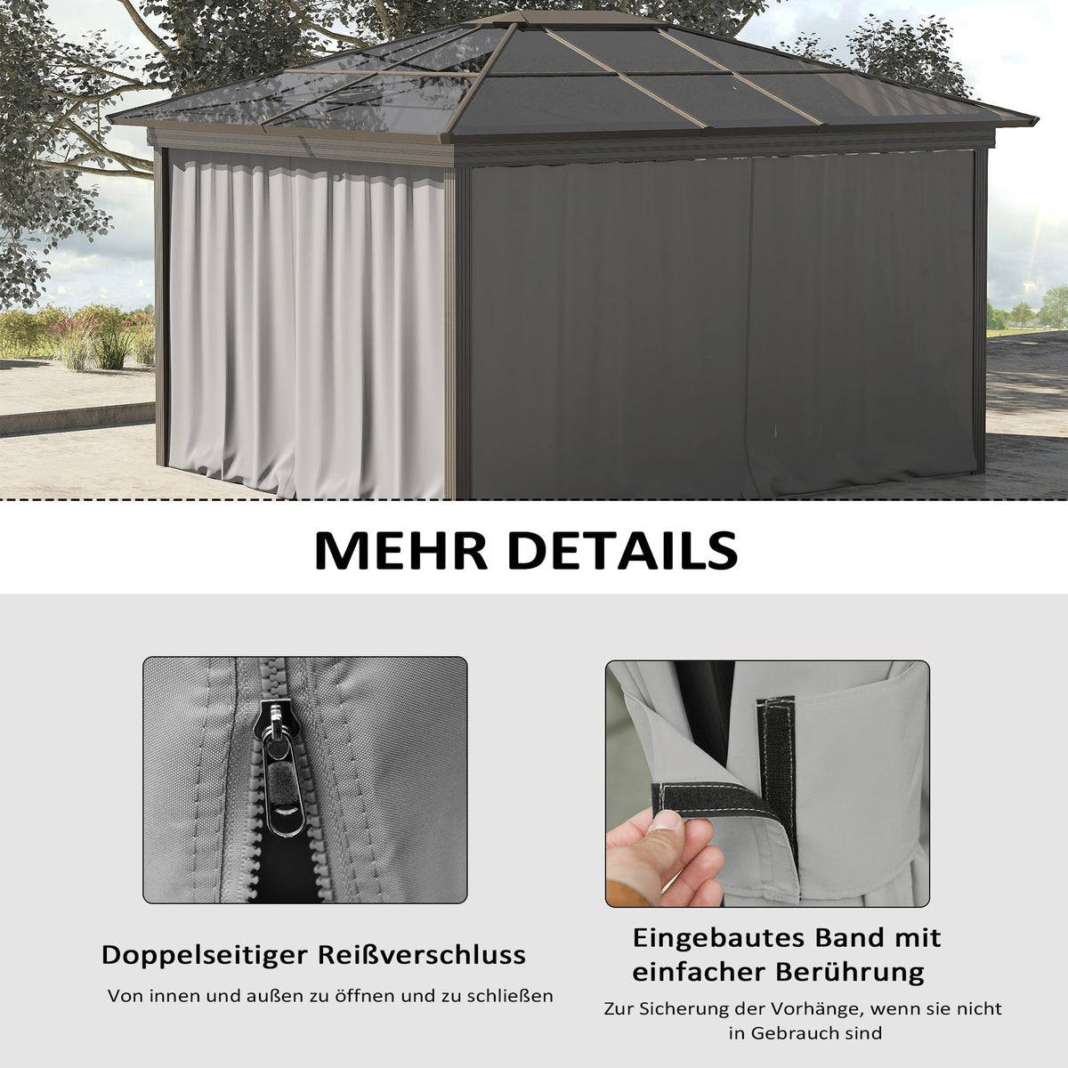 Gazebo Side Panels, 4-Piece Set with Hooks 302 x 205 cm, Light Grey Polyester