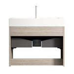 Wall-Mounted Bathroom Vanity Unit with Integrated Resin Basin and Storage, Light Oak wood Grain Color