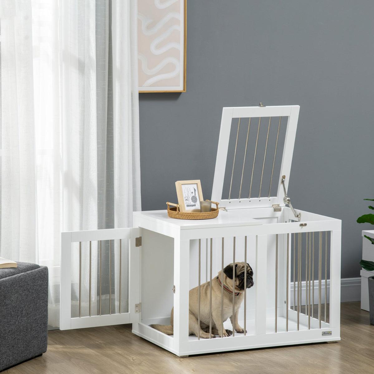 Dog Cage, Pet Cage, Medium Dogs, 80 x 50 x 56.5 cm, White
