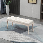 Upholstered bench vintage bed bench for bedroom & living room, rubberwood with linen cover, beige