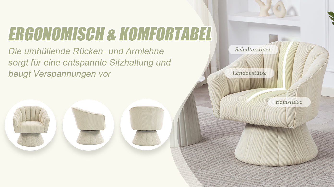 Swivel Chair 360° Ergonomic Cushions Modern Design Beige