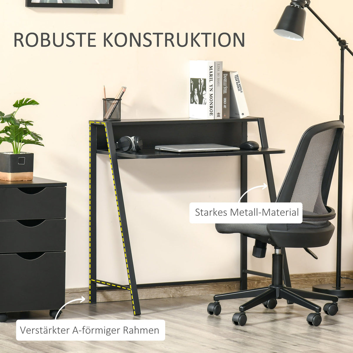 Computer Desk with Storage, Cable Management, Metal Black