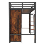 Metal Loft Bed with Large Desk, Wardrobe and LED Light Strip, Black