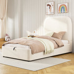 Upholstered Bed Single/Children's 90x200cm Hydraulic Storage with Padded Headboard, Velvet Beige