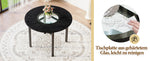 Round Dining Table 100cm Minimalist Black Wood Grain Grey Glass Insert Metal Frame