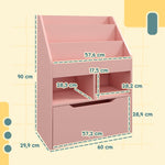 Children's Bookcase 3 Shelves 2 Open Compartments with Drawer Storage Shelf Pink