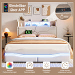 Upholstered Hydraulic Storage Bed 140x200cm LED Light, Beige