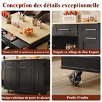 Mobile Kitchen Island Dining Table Extendable Storage - Wood Grain Black