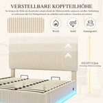 Modern Upholstered Bed with LED Lighting, USB-C and Storage, 180x200 Beige Corduroy