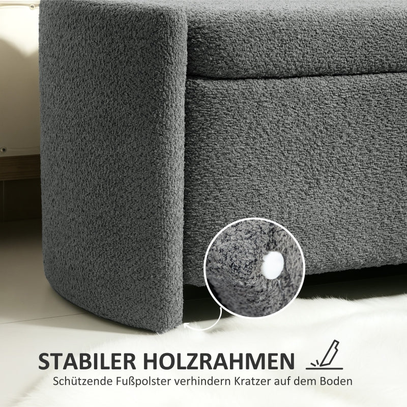 Bench, Upholstered with Storage, Velvet Look, Grey
