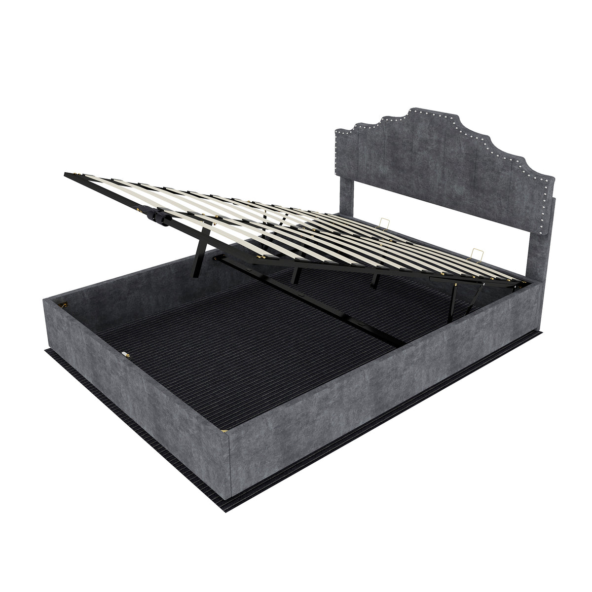 Modern Soft Bed with Mattress 140x200cm, Pneumatic Storage, Grey