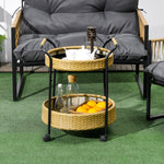 Serving Cart, 2 Shelves, Rattan, Natural