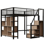 Loft Bed, Multifunctional with Storage & Stairs, 140x200 cm, Metal Black