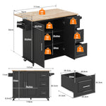 Mobile Kitchen Table with Foldable Worktop and 3 Drawers, Oak Look