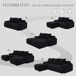 Modular Sofa - 3-Seater with 2 Ottomans, Modular, Cup Holders, Storage - Black Corduroy