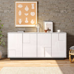 Sideboard 160cm High-Gloss 4 Doors Storage Geometric Design - White/Black